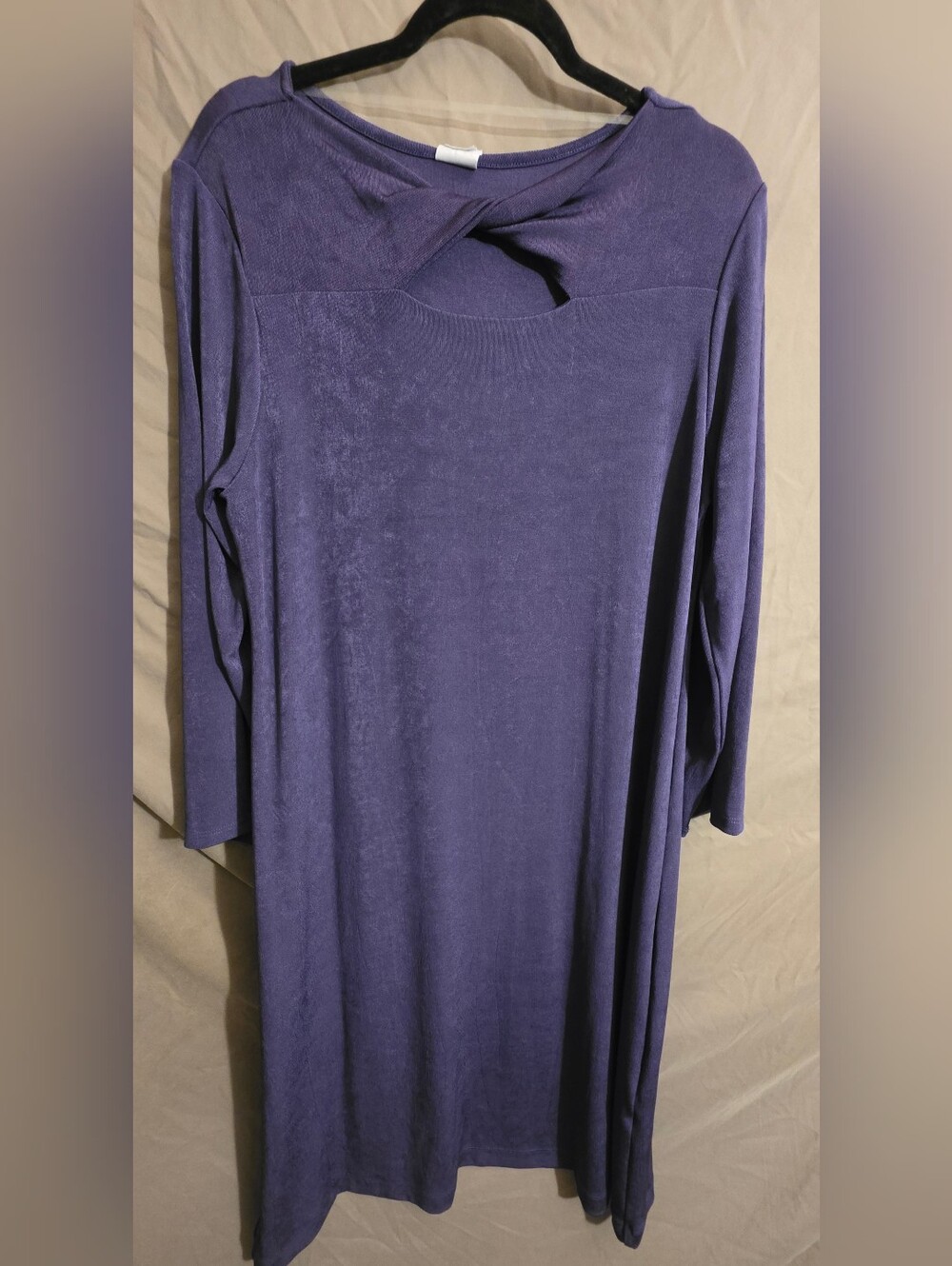 NWT Chico's Travelers Purple long-sleeve dress with a twist-front knot Lrg 16/18